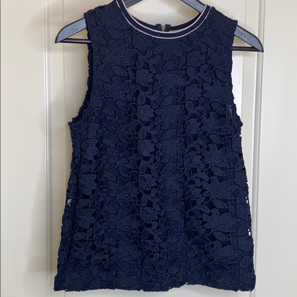 Banana Republic navy floral eyelet tank
